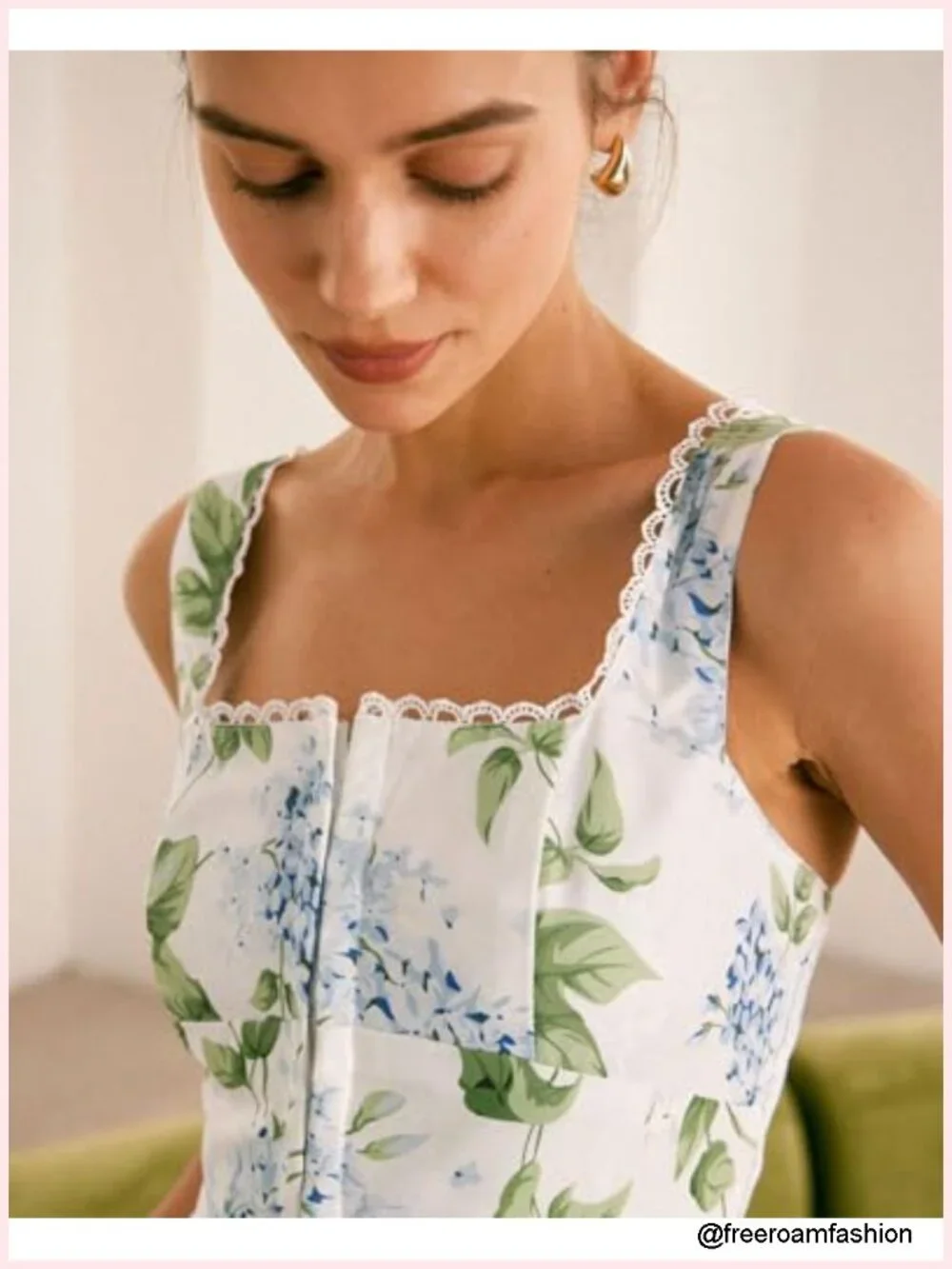 Midi Sundress Square Neck A-Line Flowy Smocked Back Tea Party Guest Dress